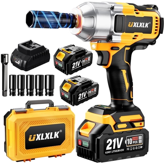 Cordless Impact Wrench 1/2 inch, 1300N.m(958Ft-lbs) High Torque, 3500RPM Variable Speed, 21V 2x4000mAh Batteries, LED Light, Fast Charger & 5 Sockets, Electric Wrench for Car, Heavy-Duty Jobs