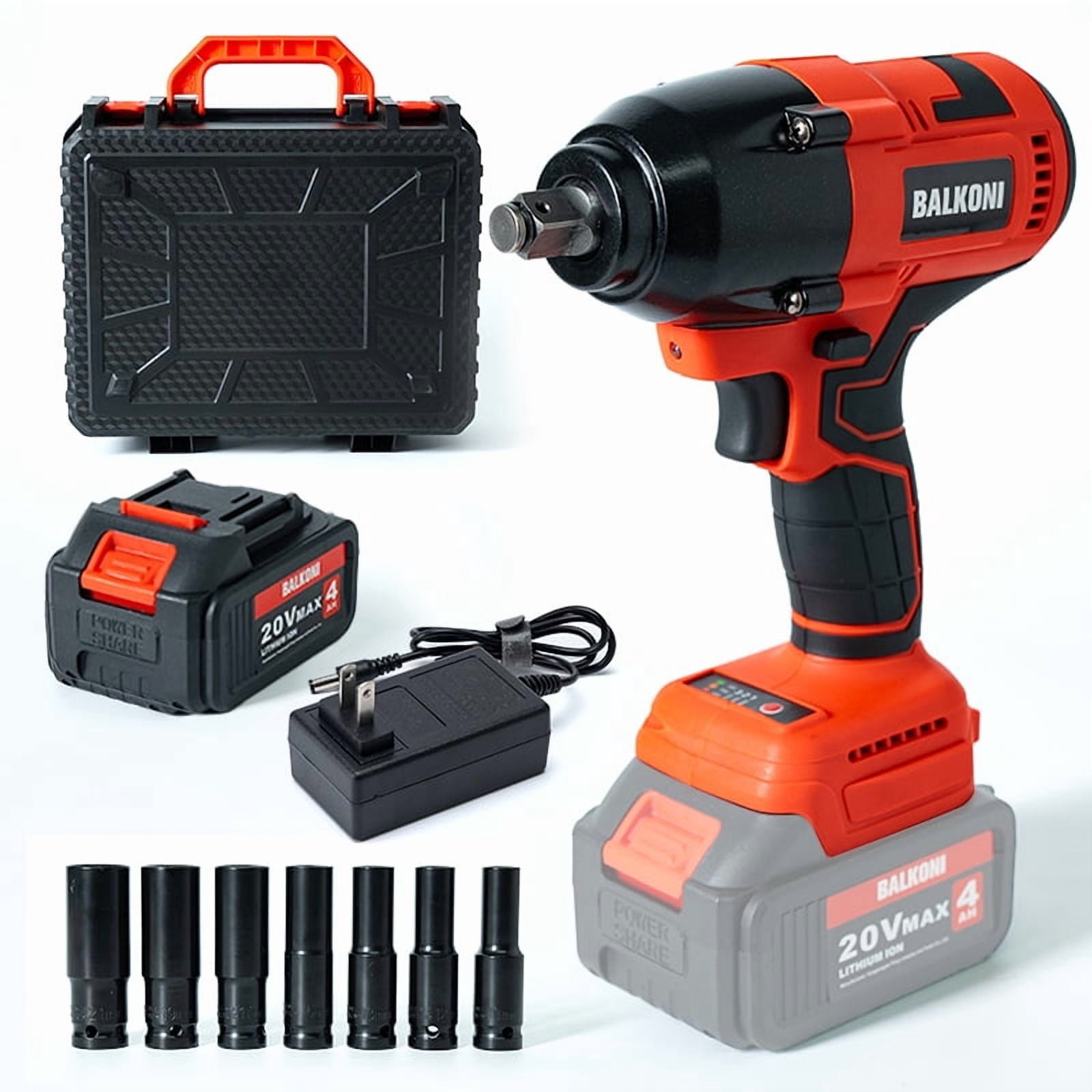 Cordless Impact Wrench, 1/2 inch Brushless Impact Gun, Max Torque 516 Ft-lbs（700N.m） Impact Wrench with 20V Brushless Motor, with 1*4.0Ah Li-ion Battery & 7 Sockets
