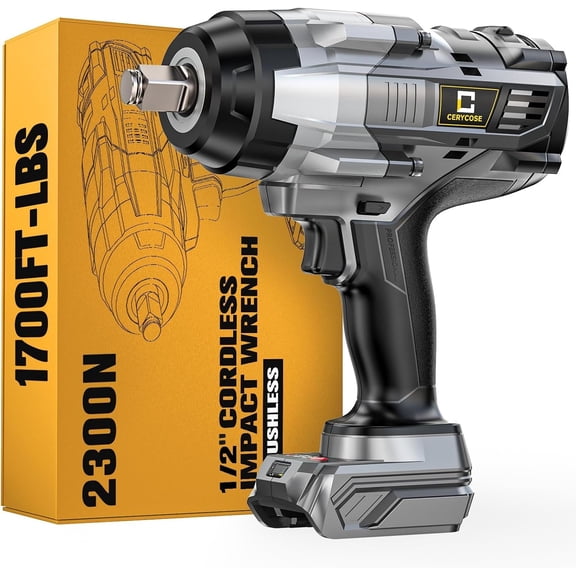 Cordless Impact Wrench 1/2 inch Compatible with Battery: 1700FT-LBS High Torque Impact Wrench Heavy Duty Tool - Brushless Electric Impact Gun Includes LED Work Light - Bare Tool Only