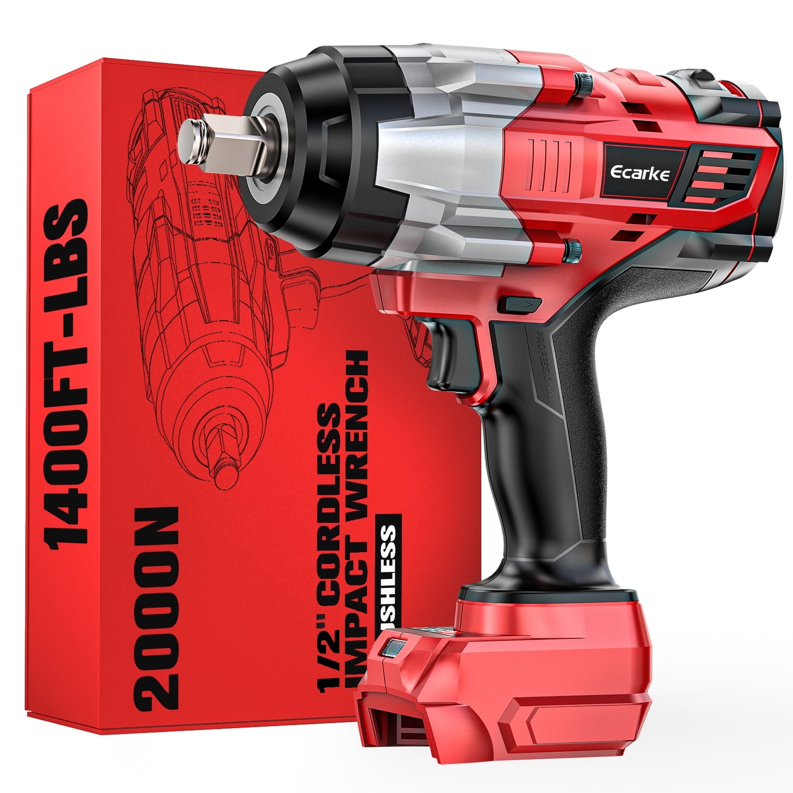 Cordless Impact Wrench 1/2 inch for Milwaukee 18v Battery, 1400 Ft-lbs High Torque Impact Driver, Brushless Electric Impact Gun with 4 Modes & LED Light for Car, Truck, Mower (Battery Not Included)