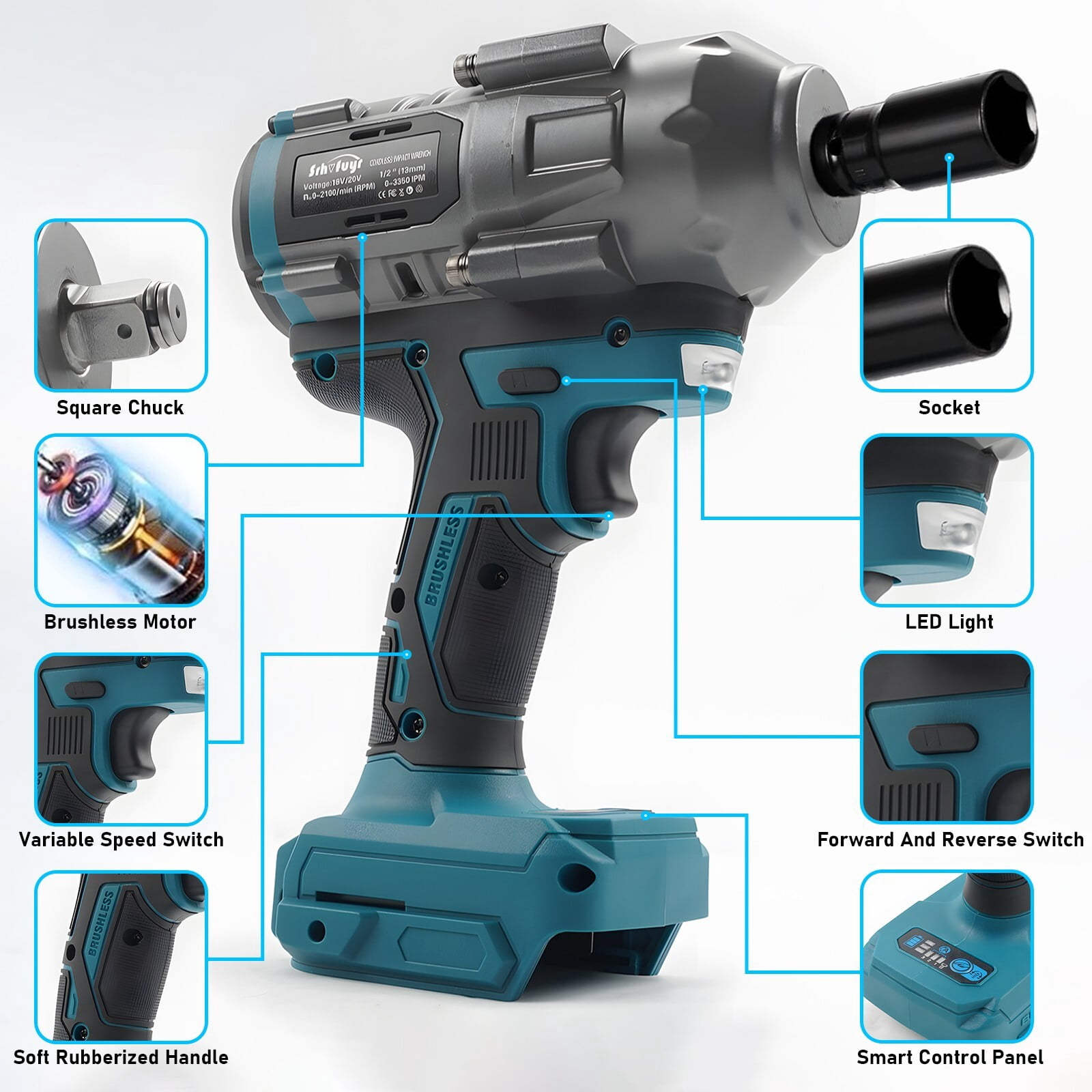Cordless Impact Wrench 1/2 inch Up to 740FT-LBS For Makita 18V (No Battery)