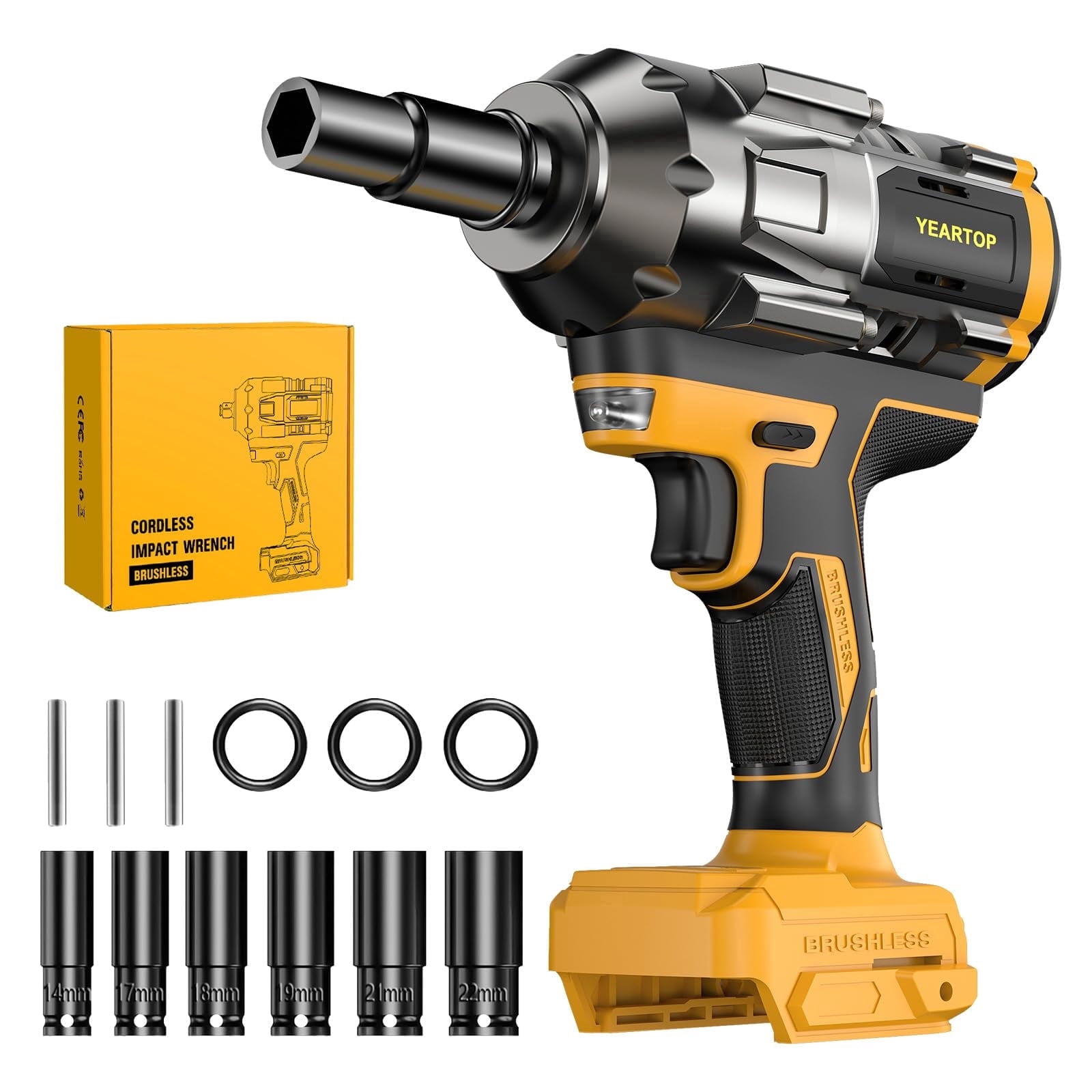Cordless Impact Wrench 1/2 inch for Dewalt 20V Battery, 900FT-lbs(1200N.m) Driver Brushless, High Torque with 6 Pcs Sockets & Gift Box (No Battery)