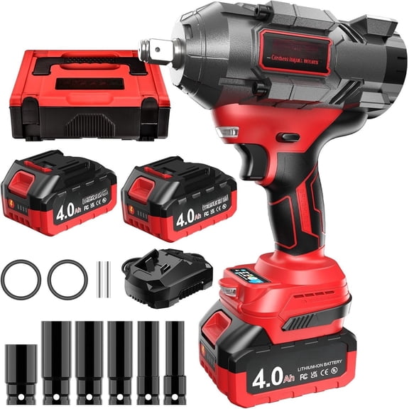 Cordless Impact Wrench 1107Ft-lbs(1500N.m) - 1/2" 21V High Torque Brushless Power Impact  with 2x4.0Ah  & 6 Sockets &  Charger & Case for  &  & RV & Heavy Duty Use