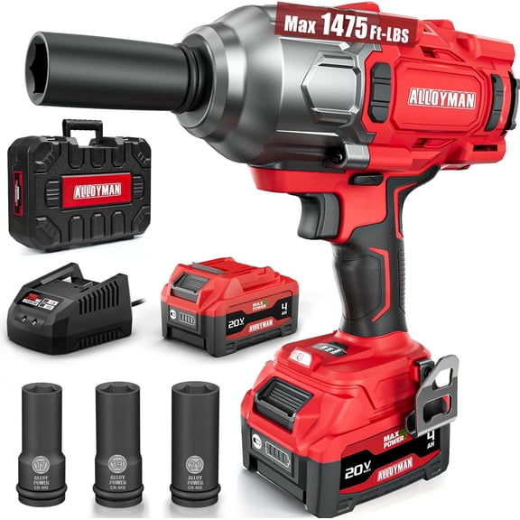 Cordless Impact Wrench, 1475Ft-lbs (2000N.m) 1/2 High Torque Brushless Impact Gun, 20V Power Impact Driver, 4000mAh Battery,3 Sockets, Brushless Motor Variable Speeds for Car/Truck RV/Mower