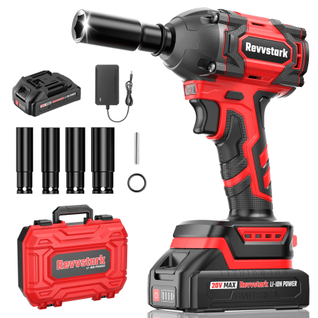 Cordless Impact Wrench, 20V Compact Brushless 1/2-inch Impact Wrench with 2.0Ah Lithium-Ion Battery and Fast Charger, 350 Ft-lbs(475 N.m) with 4 Pcs Sockets, Electric Impact Wrench for Car Home