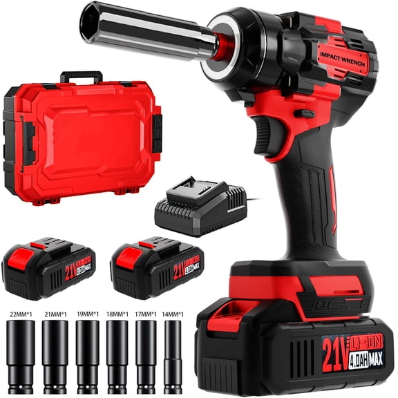 Cordless Impact Wrench, 370 Ft-lbs (500N.m) Impact Gun 1/2 inch, 2 Pcs 4.0Ah Battery Powered Brushless Impact Wrench with 6 Sockets, Fast Charger