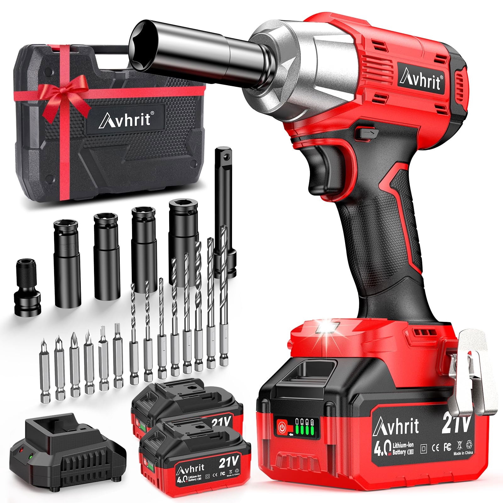 Cordless Impact Wrench, 480Ft-lbs (650N.m) 1/2 Inch Impact Gun Brushless, 3300RPM Electric Impact Wrench,2x 4000mAh Batteries, 4 Sockets, Charger, Power Impact Driver for Car Home