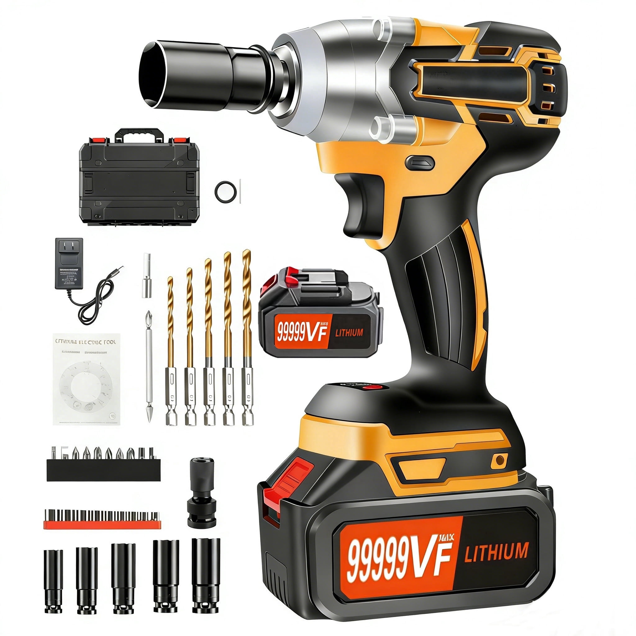 Gijjgole Cordless Impact Wrench, (300N.m) Brushless 1/2 inch Impact Gun, 3000RPM High Torque Impact Gun with 6.0 Ah Battery, Charger, 4 Sockets, Electric Impact Wrench for Car Home, Father's Day gift