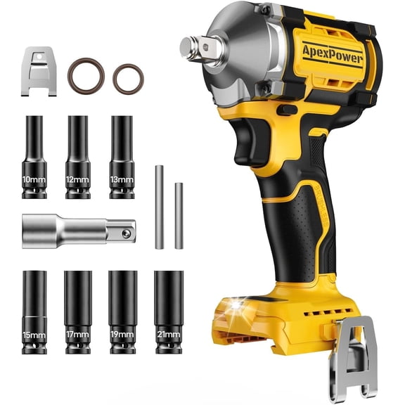 Cordless Impact Wrench, for DEWALT 20V Max Battery, 1/2 Inch Brushless Electric Impact Gun w/ 600FT-LBS (814N.m), 3000RPM High Torque Impact Driver, 7 Sockets Electric Impact Wrench for Car Home
