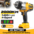 thumbnail image 1 of Cordless Impact Wrench High Torque 1/2", Compatible for Dewalt 20V Battery, 1400 Ft-lbs (2000 Nm),Brushless Electric Impact Gun with 4 Modes & LED Light (NO Battery), 1 of 8