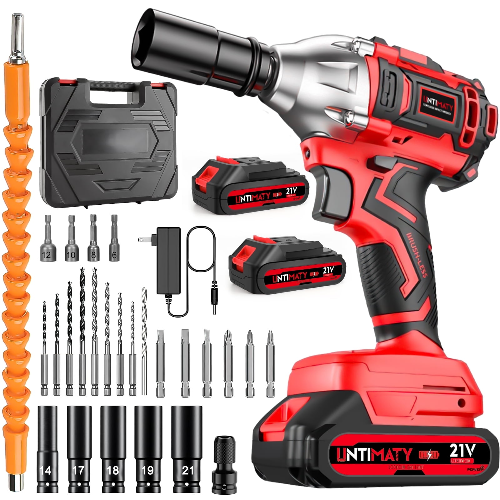 Cordless Impact Wrench, UMTIMATY Power 1/2 inch Brushless Impact Gun, Max Torque 350 ft-lbs450N.m) Impact Drill with 20V Brushless Motor, with 2 x 2.0Ah Li-ion Battery & 7 Sockets,9 Drill,6 Screws
