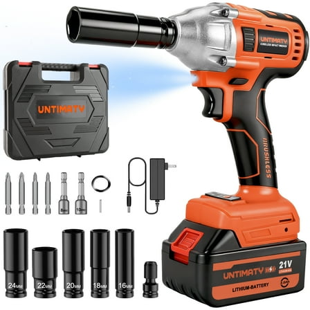 Cordless Impact Wrench, UNTIMATY 1/2 inch  Brushless Impact Gun, Max Torque 320 Ft-lbs（430N.m） Impact Wrench with 21V Brushless Motor, with 3.0Ah Li-ion Battery & 7 Sockets
