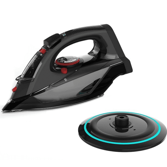 Cordless Iron for Clothes, 1500W Steam Iron Rapid Heating, Ceramic Soleplate, Auto Shut Off, Self-Clean, Anti-Calc, 3 Temperature Settings, 11.84oz Water Tank Ironing Clothes for Home, Black