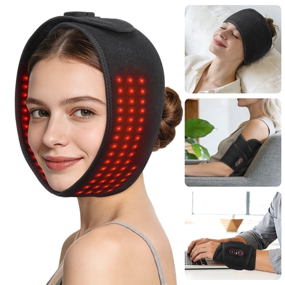 Cordless Jaw Heating Pad for Face, Led Light Heating Pad Forehead Arm Wrist, Face Heated Wrap with 3 Heating & Timing Modes, 5000mAh Battery for TMJ Relief