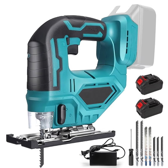 Cordless Jig Saw 21V, Electric Jigsaw Tool with tow 10 1300mAh Batteries, 2700RPM Variable Speed for Wood Cutting, 0-45 Bevel Cuts, LED Light, 3 Orbital Settings for Straight/Curve/Circle Cutting