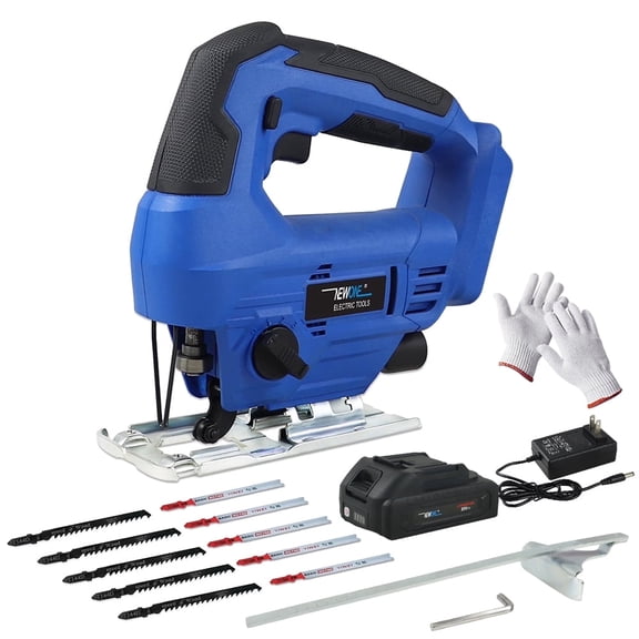 NEWONE Cordless Jig Saw 2500SPM Variable Speed with 20V 2.0Ah Battery Charger 10PCS Saw Blades Parallel Guide 0°- 45° Bevel Cuts, LED Light, 4 Orbital Settings for Straight/Curve/Circle Cutting