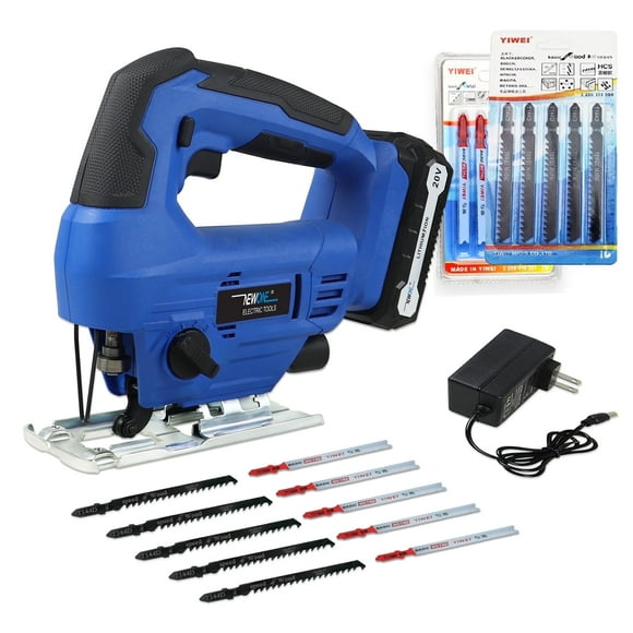 NEWONE Cordless Jig Saw 2400RPM Variable Speed with 20V 2.0Ah Battery Charger 10PCS Saw Blades Parallel Guide 0- 45 Bevel Cuts, LED Light, 4 Orbital Settings for Straight/Curve/Circle Cutting