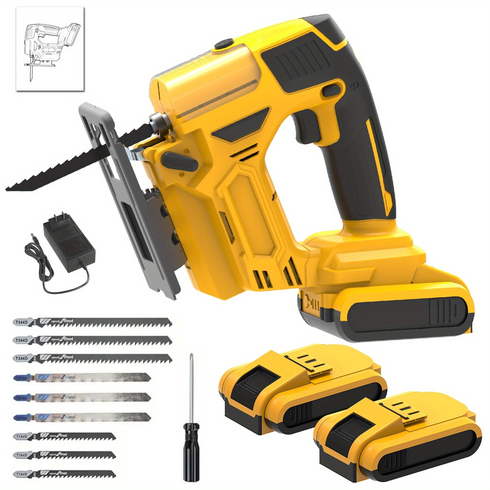 Cordless Jigsaw With Rechargeable Battery 0 To 45 Degree Bevel Adjustment 3 Cutting Modes LED Light For Wood Metal Plastic Cutting