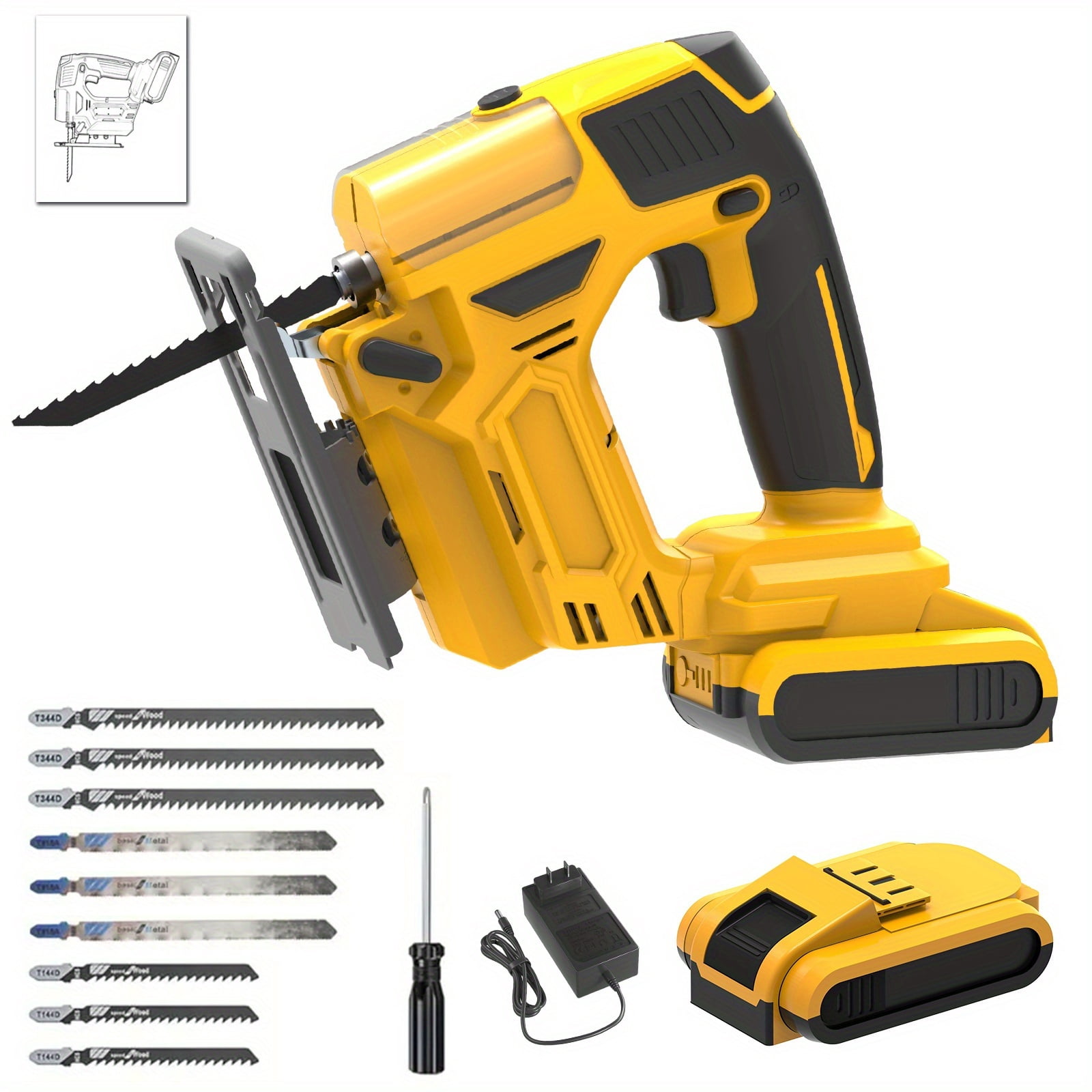Cordless Jigsaw With Rechargeable Battery 0 To 45 Degree Bevel Adjustment 3 Cutting Modes LED Light For Wood Metal Plastic Cutting