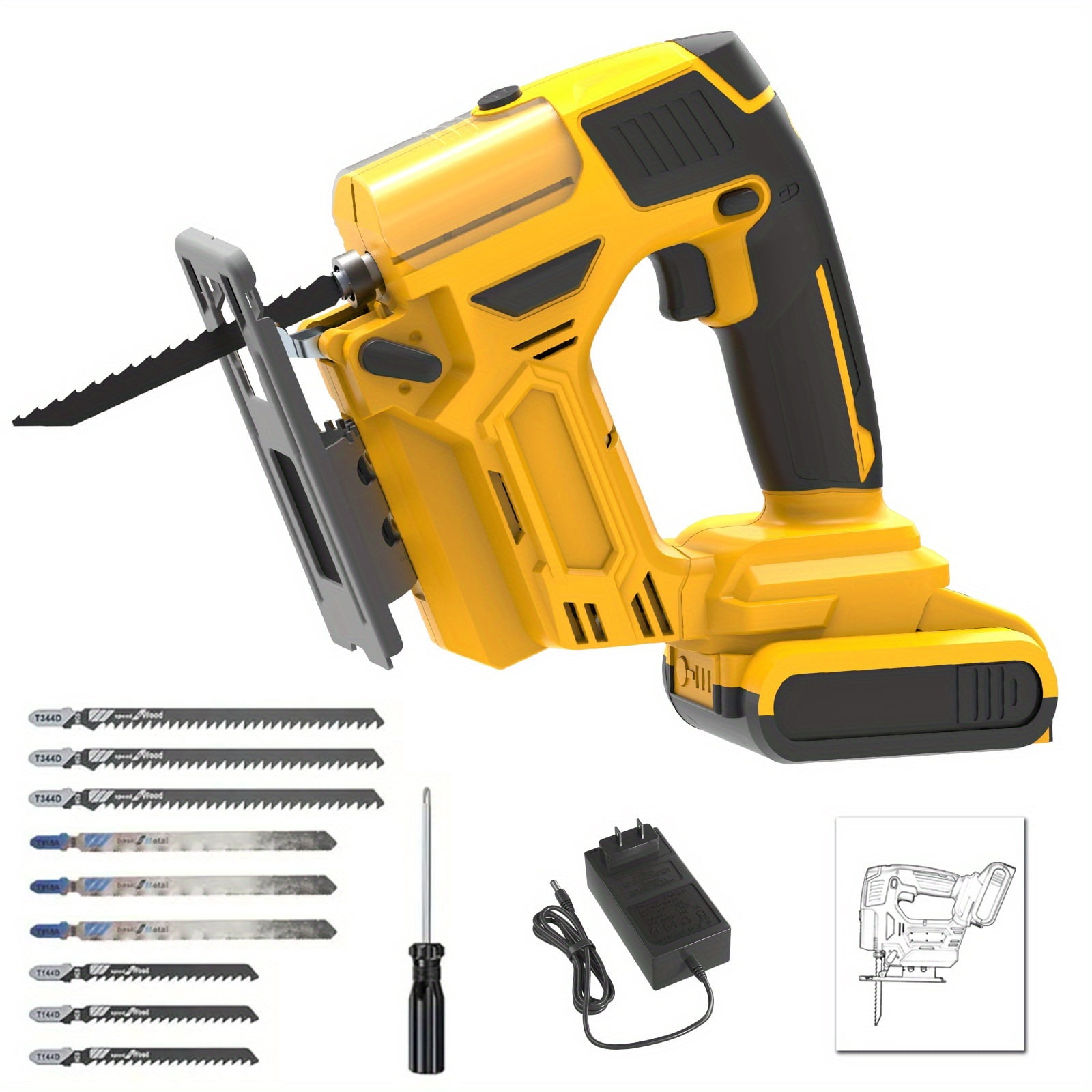 Cordless Jigsaw With Rechargeable Battery 0 To 45 Degree Bevel Adjustment 3 Cutting Modes LED Light For Wood Metal Plastic Cutting