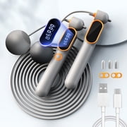 Cordless Jump Rope with Counter, 2 In 1 Weighted Ropeless Skipping Rope for Kids Women Men, Adjustable Digital Smart Jump Ropes for Fitness Workout Boxing Speed Training Crossfit Home Gym Orange
