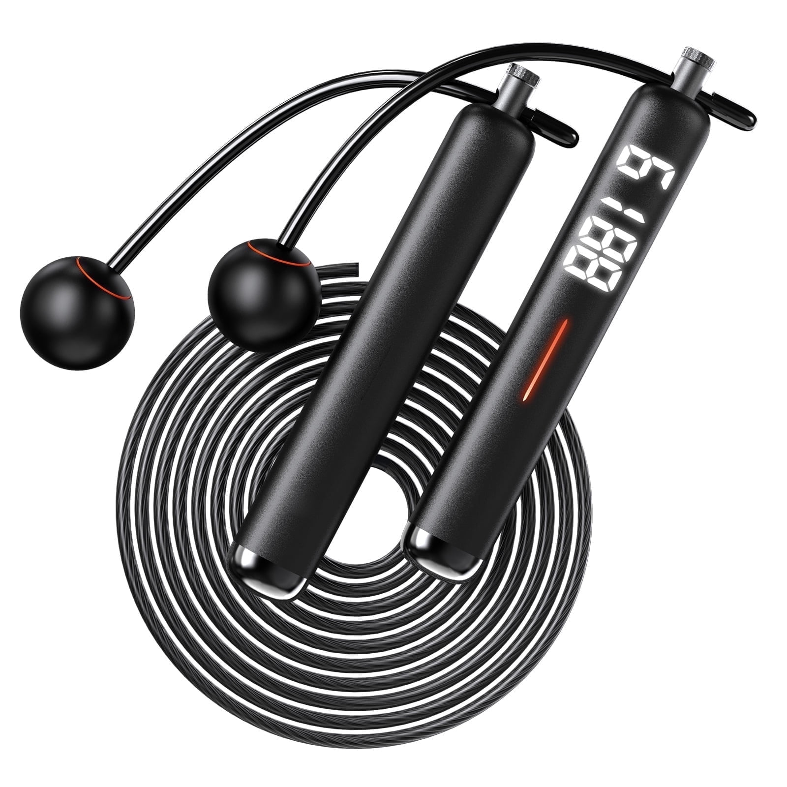 Cordless Jump Rope with Counter, 2 In 1 Weighted Ropeless Skipping Rope for Kids Women Men, Adjustable Digital Smart Jump Ropes for Fitness Workout Boxing Speed Training Crossfit Home Gym, Gray