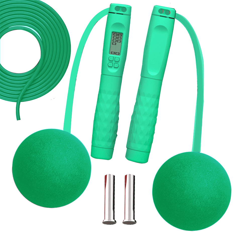 Cordless Jump Rope with Counter, Weighted Jump Ropes for Fitness Exercise for Women Men Kids.-green-big ball