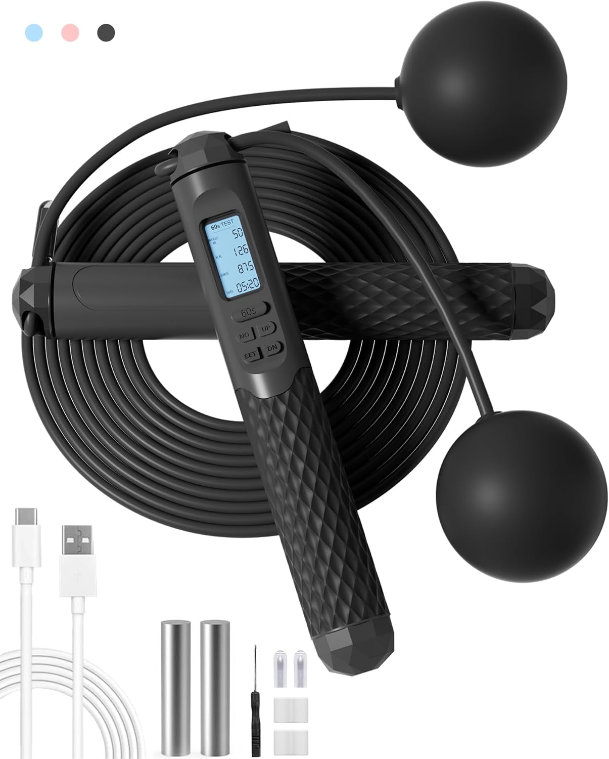 Cordless Jump Rope with Counter for Fitness - Adjustable Smart Skipping ...