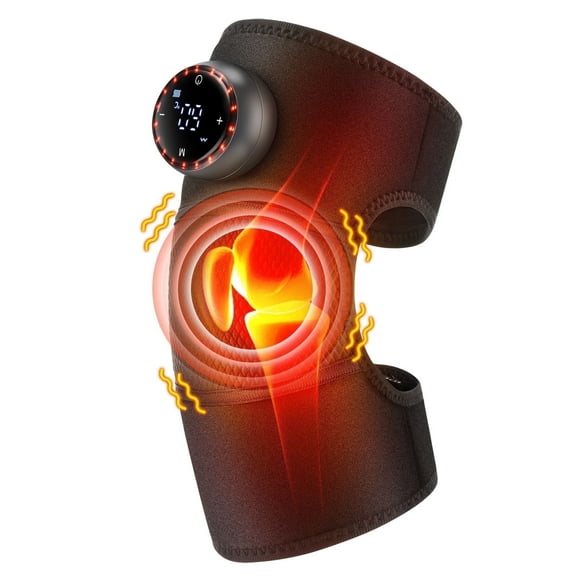 Cordless Knee Massager with Heat and Vibration, Heated Knee Brace Wrap, 3 in 1 Heating Pad for Knee Elbow Shoulder, 5 Heating Levels, 5 Massage Modes & 15 Min Timer, LED lights, Black