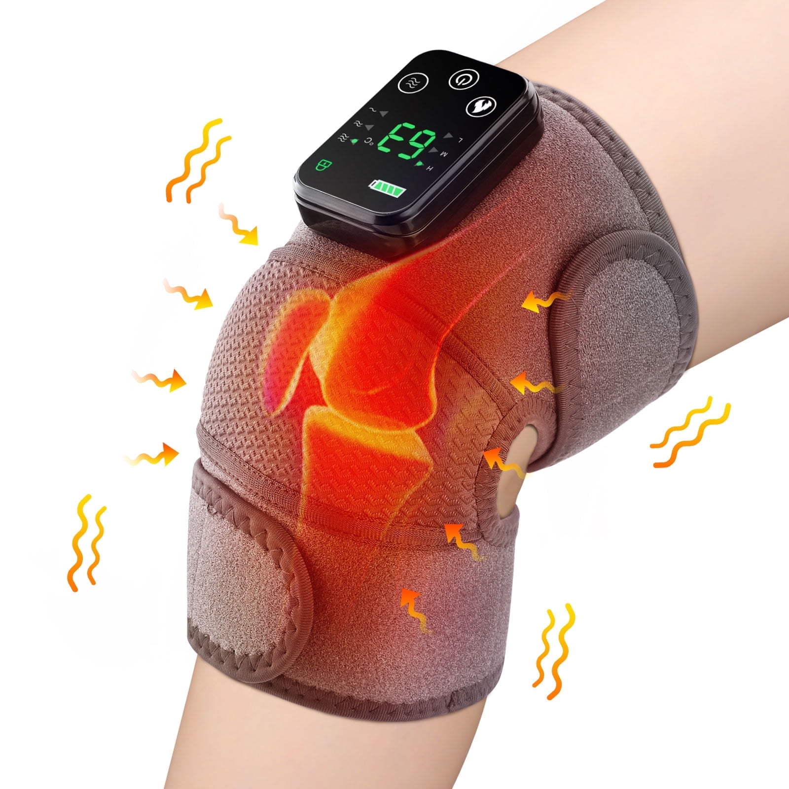 Cordless Knee Massager with Heat and Vibration, Knee Shoulder Elbow Massager, Rechargeable Knee Brace Wrap with Adjustable Strap, Portable Heating Pad for Home Office Travel, Gift for Family, Grey