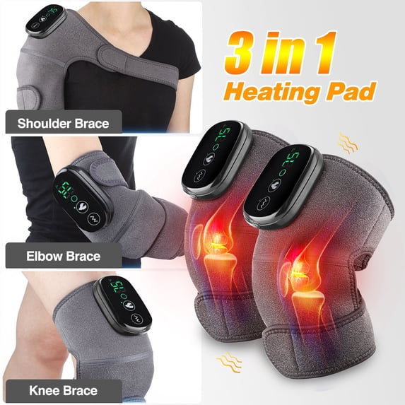 AITREE Gray Cordless Knee Massager Shoulder Brace with Heat, 3-In-1 Heated Knee Elbow Shoulder Wrap