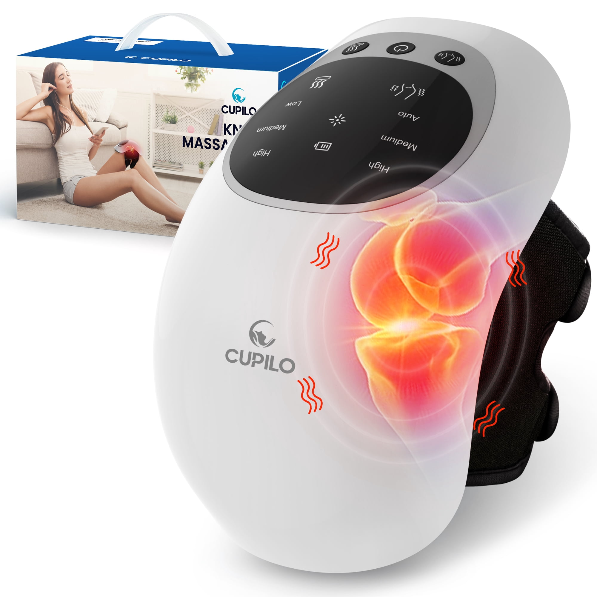 Cupilo Cordless Knee Massager, Knee Massage with 3 Heating, 3 Vibration Modes, for Joint Discomfort, Gifts for Grandma Grandpa Men Women