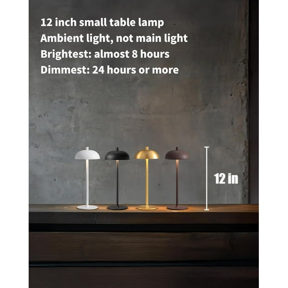 Cordless LED 12" Small Table Lamps Set of 2, Modern Portable Desk Lamp, 3 Color Dimming Rechargeable Battery Lights for Bedroom, Outdoor, Restaurant, Bedside,  Night Light, Gifts (Black)