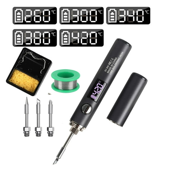 Cordless LED Digital Electric Soldering Iron Kit Adjustable Temperature 260-420C Welding Repair Tool Mini Home Portable Solder Pen w Wire / Tips / Stand for PCB,Jewelry Metal DIY Electronics Repair