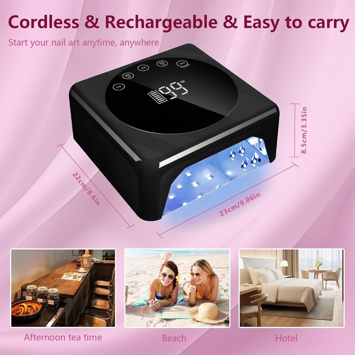 Cordless LED Nail Lamp, 78W Rechargeable UV Nail Light, Intelligent Infrared Sensor and LCD Display Curing Nail Lamp, Portable Nail Dryer Gel Polish Light with 5 Timer Setting Black
