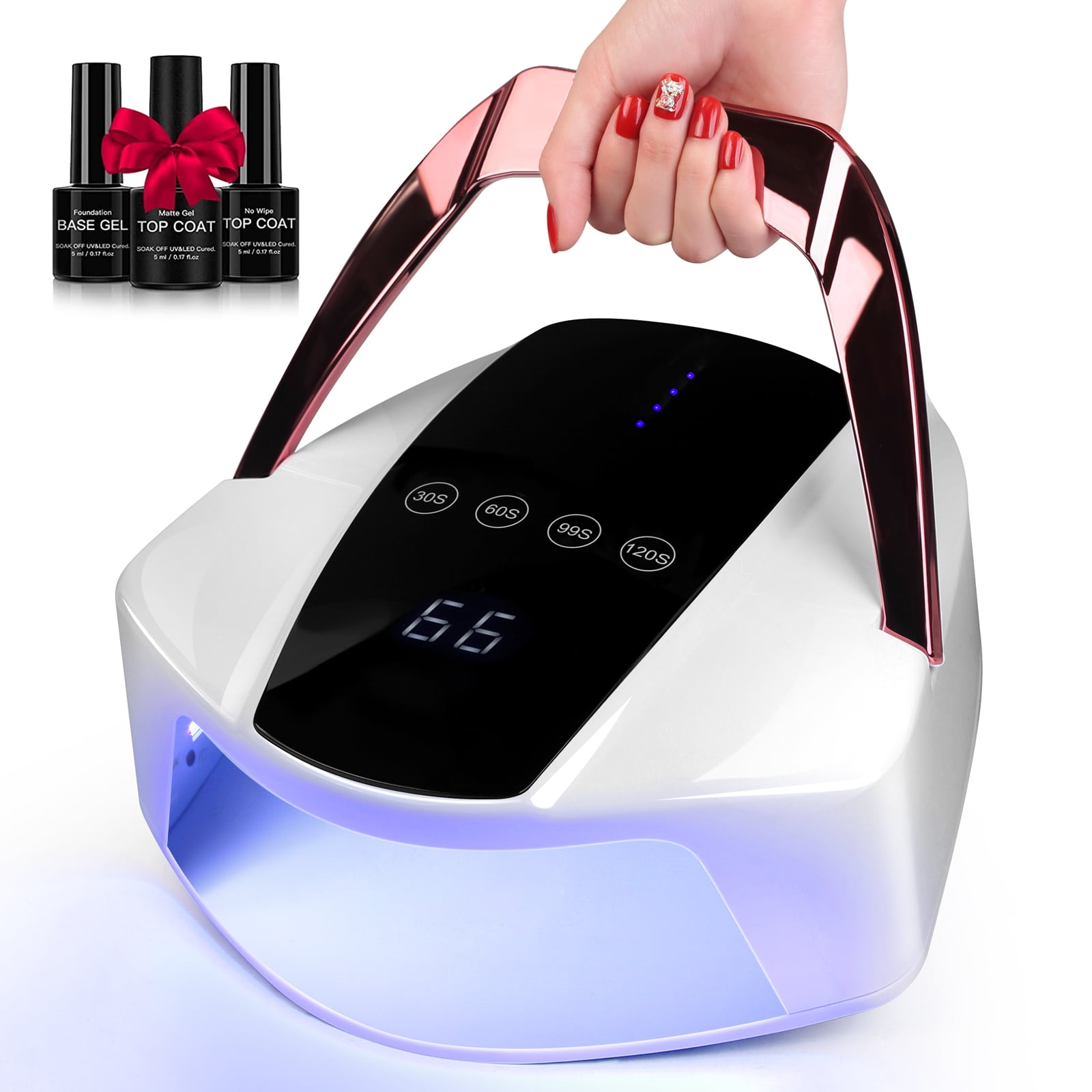 Cordless LED Nail Lamp，96W Rechargeable UV LED Nail Lamp with Portable  Handle, Multi-Function UV Light for Nails