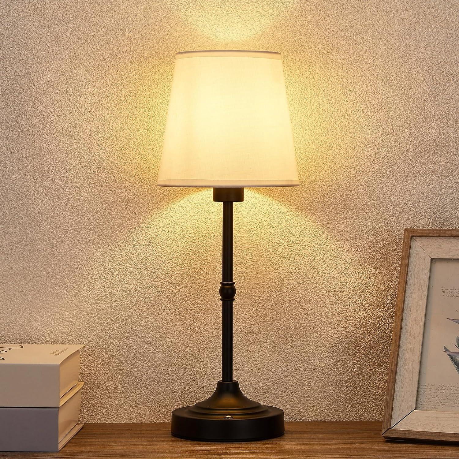 Cordless LED Table Lamp, Portables Beside Lamp with Fabric Shade ...