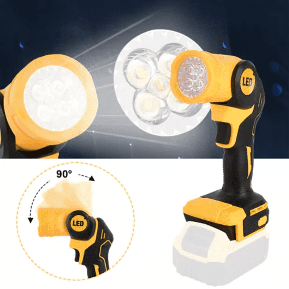 Cordless LED Work Light, Compatible with DeWalt 20V Max Battery, 20W 1000LM Rechargeable Flashlight Portable Flood Light, Pivoting Head