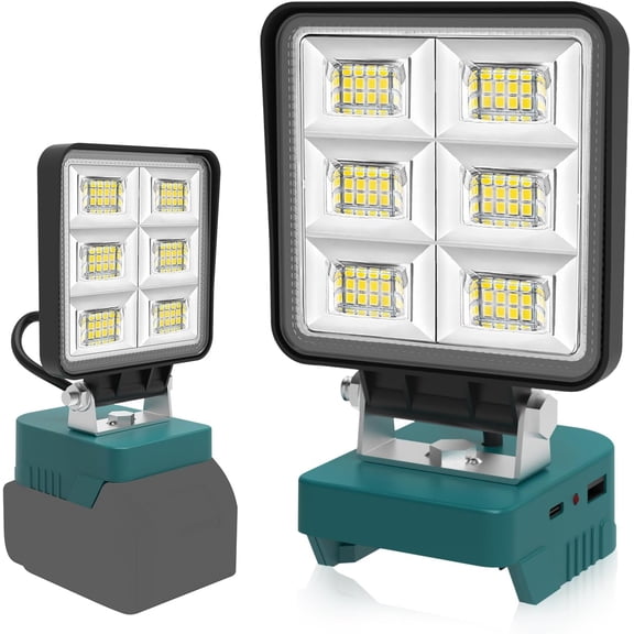Cordless LED Work Light Compatible with Ma*Kita 18V/20V Battery Wide Beam 48W 5200LM Spotlight with Low Voltage Protection & USB-C Charging for Jobsite Emergency Workshop Garage (No Battery)