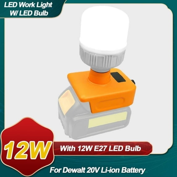 Cordless LED Work Light for Dewalt with E27 LED Bulb, 12W 1300LM Handheld LED Flashlight for Dewalt 20V Max 6500K Cool White Light for Indoor Outdoor Use