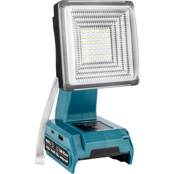 Cordless LED Work Light for Mak*ita 18V LXT Battery, 24W LED Floodlight with USB-A and USB-C Charging Ports, for Jobsite Camping Emergency