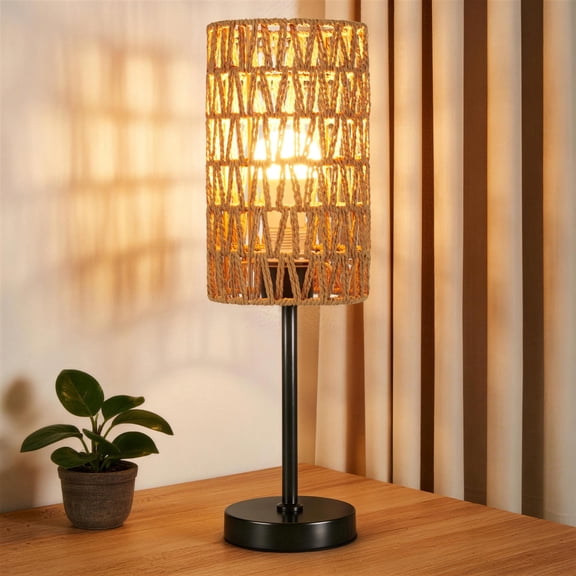 Table Lamps for Bedroom 3 Way Dimmable Bedside Lamp with Rattan Lampshade Nightstand Lamp for Office, Living Room, Reading, E26 Light Bulb Included