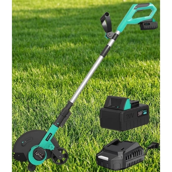 Cordless Lawn Edger, Grass Edger, Electric Edger, 20V 4.0Ah Battery Powered, 9-Inch Blade, 3 Adjustable Depths, Ergonomic Handle for Lawns, Driveways, Sidewalk Edges,Lake Green
