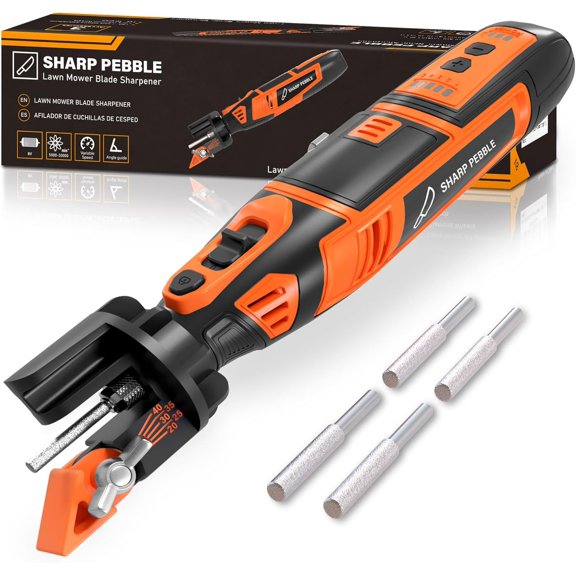 Cordless Lawn Mower Blade Sharpener Adjustable 20- 40 Angle Guide-Rotary Tool with Replaceable Sharpening Wheel Bits & Fast Rechargeable Battery Effortless Precision for Lawn Care