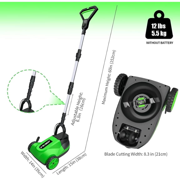 Cordless Lawn Mower with 2x21V Batteries, Lightweight Electric Push Mower for Small Yards