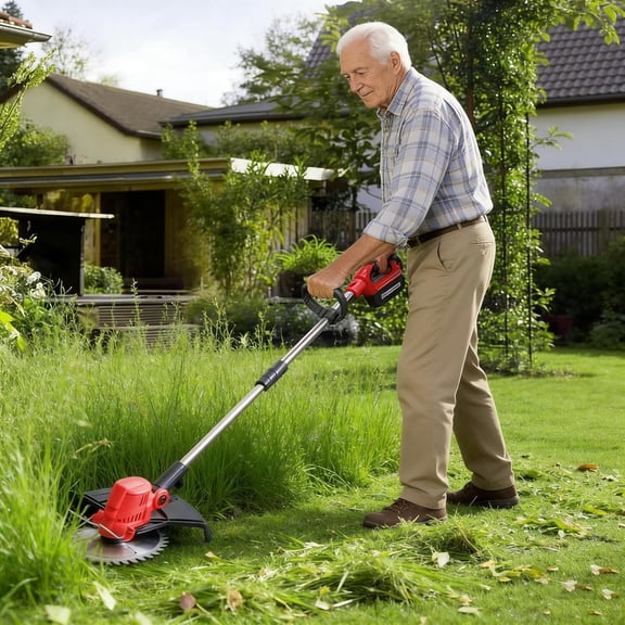 Cordless Lawn Mower with Wheels, 3-in-1 Brush Cutter & String Trimmer, 9 Inch Cutting Width, 2x4000mAh Battery, Electric Weed Eater for Yard