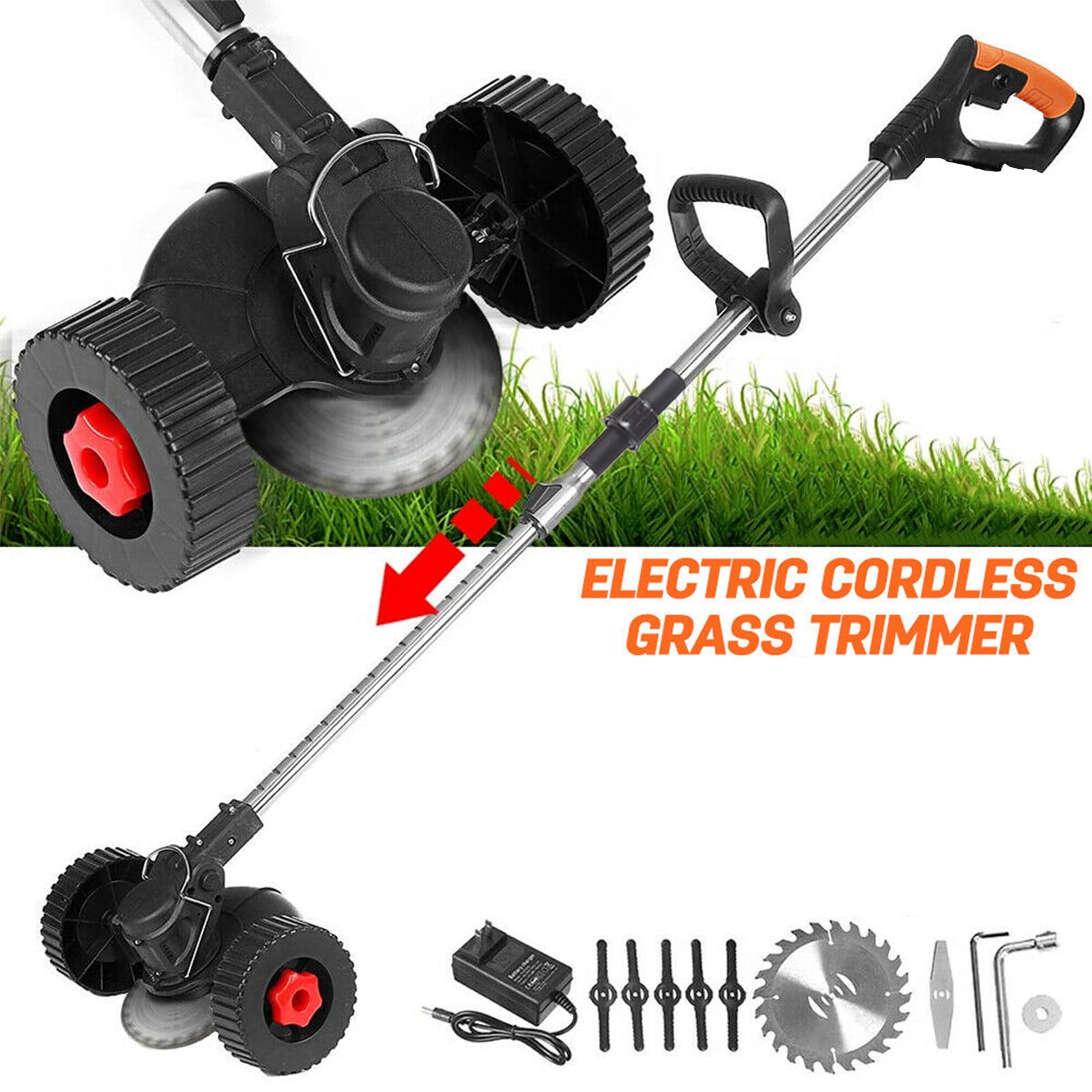 Cordless Lawn Trimmer Weed Wacker 24V Lawn Mower Grass Edger with 2