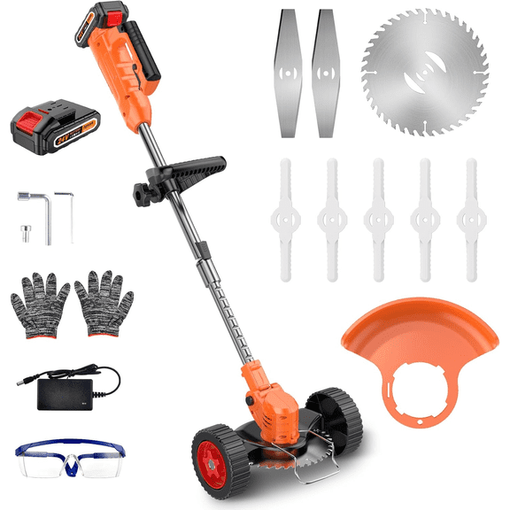 Cordless Lawn Trimmer Weed Wacker Orange - 21V Lawn Mower Grass Edger, Compact Power Tool for Lawn Yard Work, Equip with Cutting Blade Types * 3 & Li-Ion 2.0Ah Batteries * 2, 2026