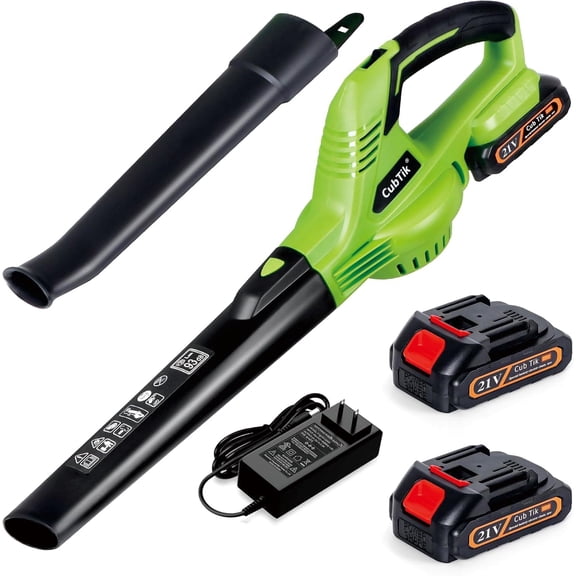 Cordless Leaf Blower,150MPH 20V Handheld Electric Leaf Blower with 2x2.0AH Batteries and Fast Charger for Lawn Care, Patio, Garden, Snow, Green, RF0005