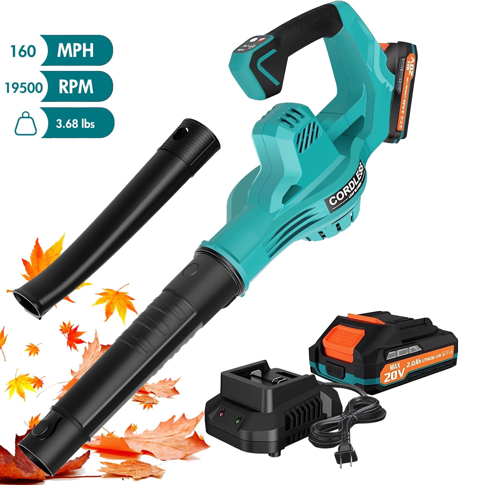Cordless Leaf Blower, 160MPH 20V Handheld Electric Leaf Blowers with Battery, Lightweight Battery Powered Leaf Blower